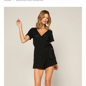 Skies are Blue Black Knit Surplice Faux Wrap Romper